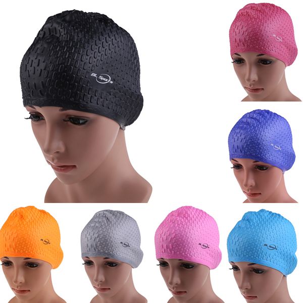 

multicolor flexible waterproof silicon swimming cap waterdrop cover protect ear 7 color swimming hat