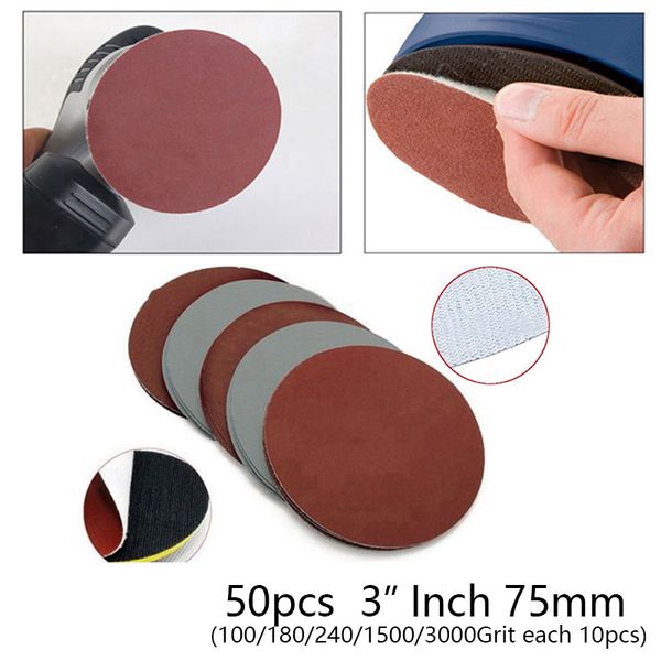 

50x 3 inch sandpaper sanding disc hook loop backed pad polishing 60-1000 us