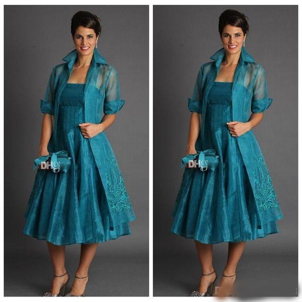 

elegant a line plus size short mother of the bride dresses tea length organza evening gowns with jacket, Black;red