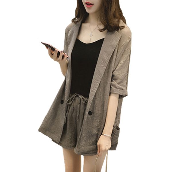 

women 2 pieces sets small work suit female blazer and short suit set office lady coat chic, White