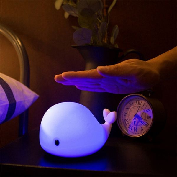 

cartoon dolphin night light led usb charge silicone luminaria touch sensor baby nursery nightlight table lamp for children kids gift
