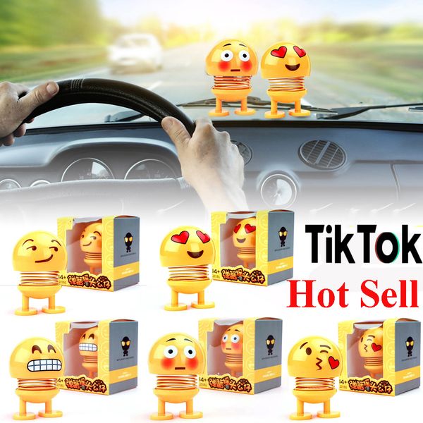 2019 Hot Sale Car Ornaments Cute Emoji Shaker Smiley Spring Shaking Head Doll Car Interior Dashboard Decoration Creative Bounce Tik Tok Toys From