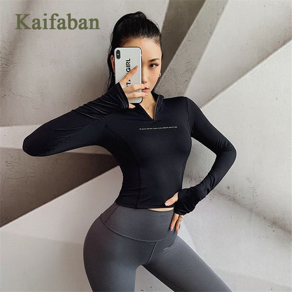 

women zipper yoga shirt full sleeve sport wear gym 2020 outdoor athletic fitness run quick dry fit t-shirt workout shirt, White;red