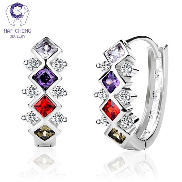 

hancheng new fashion luxury circle copper silver plated gem stone zircon cz small hoop earrings for women jewelry brincos bijoux, Golden;silver