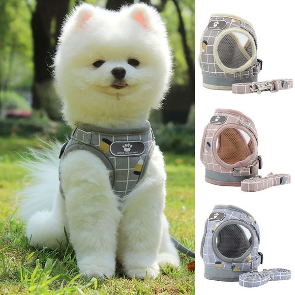 

1pc breathable harness for small dog puppy cat vest harnesses nylon pitbull neck collar chest strap dog leash pet products