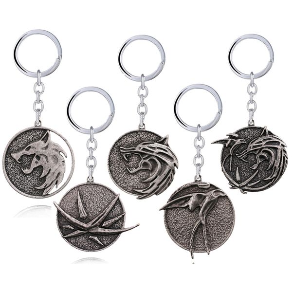 

game wild hunt wolf head key chain metal bird shape animal pendant key ring car chaveiro holder llaveros jewelry gift for men, Silver
