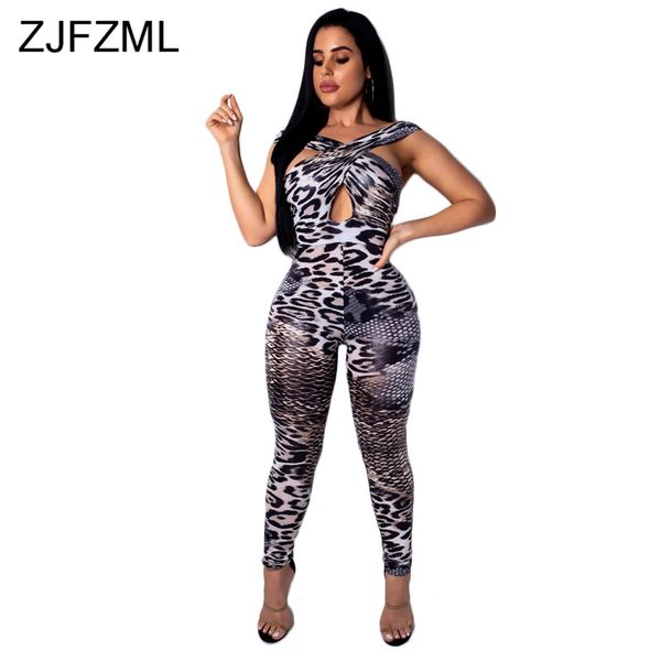 

hollow out summer overalls for women snakeskin printed sleeveless one piece jumpsuit summer open back skinny club party catsuits, Black;white