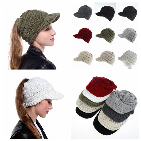 

ljja2931 ponytail baseball women warm beanie ski beanies crochet wool horsetai skull winter women knitted outdoor cap hat hchlh, White;black