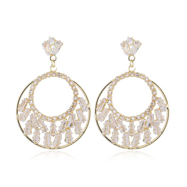 

exquisite, simple, advanced, fashionable, individual, hollow, round, white stone earrings, female, Golden;silver