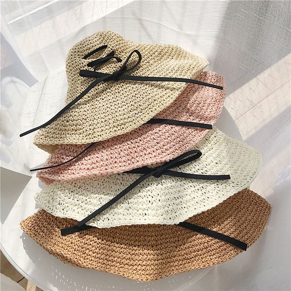 

summer straw hat women big wide brim beach hat sun foldable sun block uv protection panama bone chapeu feminino, Blue;gray