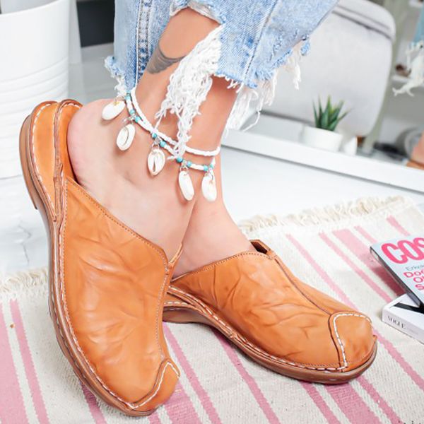 

women pack head half slippers sewing pu leather stitching wedges shoes for women retor soft womens slippers outdoor big size, Black