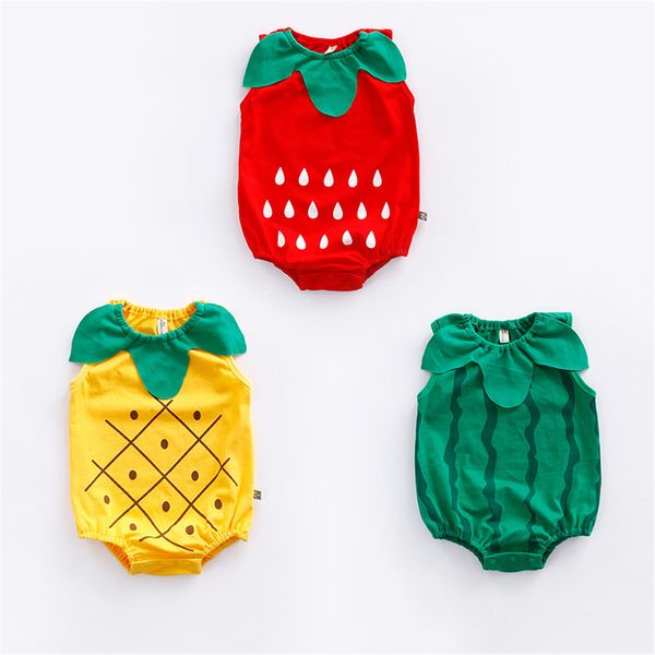 

summer sleeveless baby rompers infant cute fruit shaped strawberry watermelon pineapple jumpsuits toddler clothes, Blue