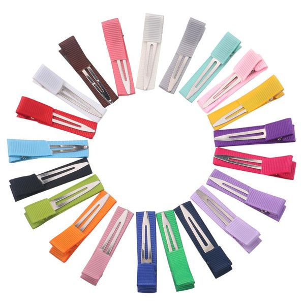 

22pcs/lot 4.5cm grosgrain ribbon wrapped single prong barrette alloy clip fashion hairpin diy hair accessories, Slivery;white