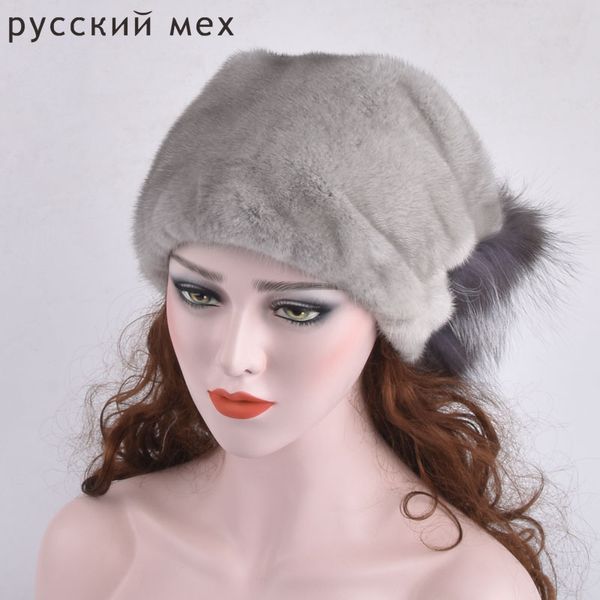 

real whole hats silver fur winter warm mink skin hat for women lace embroidery flower cap new chapeau adjustable, Blue;gray