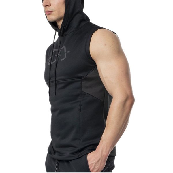 

men sleeveless hoodie casual zipper pocket patchwork cotton hoodies are sellers for the latest fall 2019 fashion trend, Black