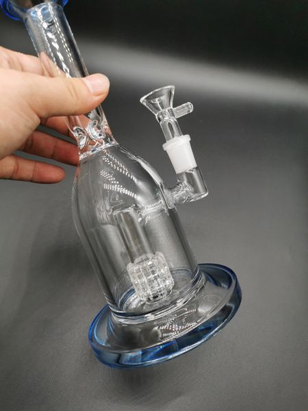 Narghilè Bong in vetro azzurro da 8,5 pollici Inline Birdbridge Beaker Pot Shape Oil Dap Rigs con ciotola da 14 mm per fumare