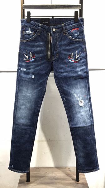 

20s new arrival d2-mens designer jeans dark black embroidery style fashion stripes mens jeans motorcycle biker causal hip hop sold #011, Blue