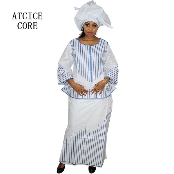 

african dresses bazin riche embroidery design with rapper three pcs one set dp159#, Red