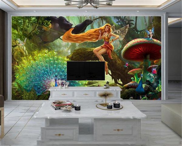 Foto Personalizado 3D Wallpaper Pavão bonito cabelo sexy vermelho elf TV Indoor Fundo da parede Decoração Mural Wallpaper