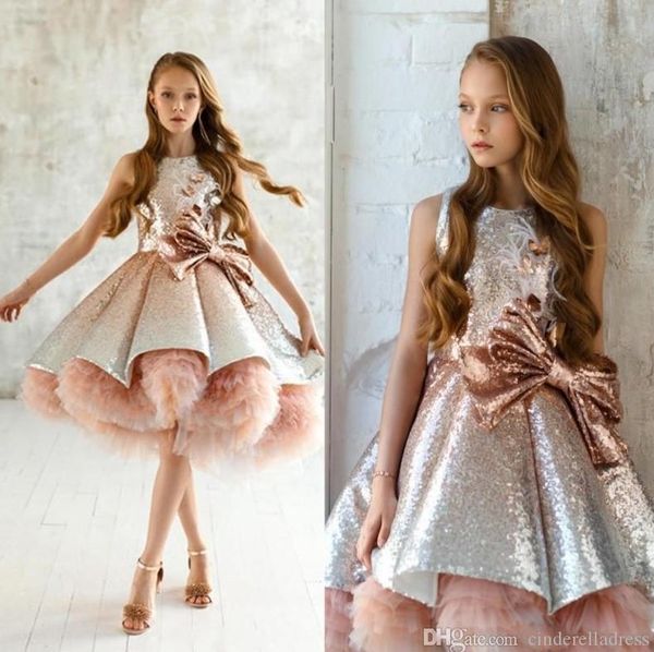 

2020 new shiny sequins flower girls dresses sleeveless tulle tiered tutu girls pageant gowns gorgeous puffy birthday dresses, White;red