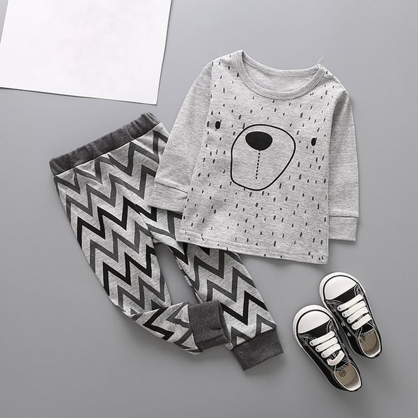 

long sleeve 2pcs toddler baby girls boys kids cartoon vetement enfant garcon outfits clothes t-shirt +pants set, White