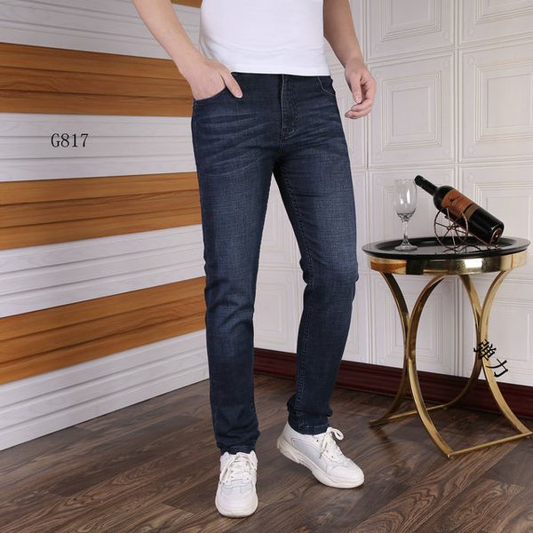 

2020 мода мужские джинсы мужские тонкие повседневные брюки эластичные брюки синий удобные свободные хлопчатобумажные джинсы мужчины, Blue