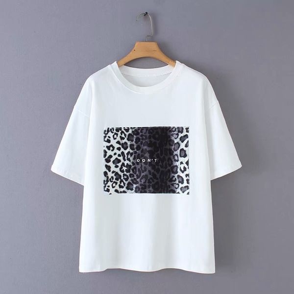 

womens designer women tshirt new arrival 2019 fashion women leopard printed loose women short sleeve t shirt pullover clothing t177, White