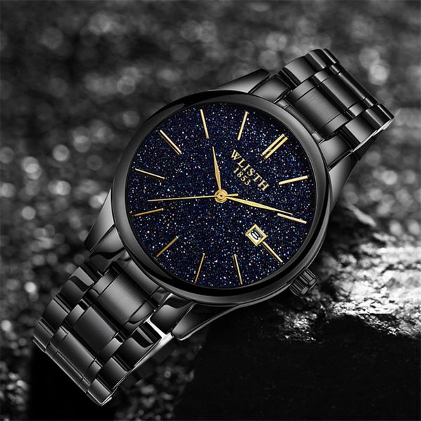 

wlisth men's brand business leisure star watch steel belt calendar waterproof simple quartz watch student, Slivery;brown