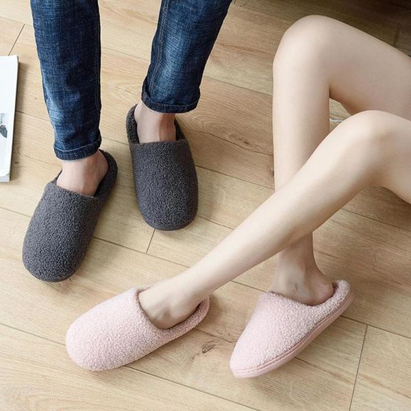 

man winter warm ful slippers women slippers cotton sheep lovers indoor plush size house shoes woman wholesale, Black