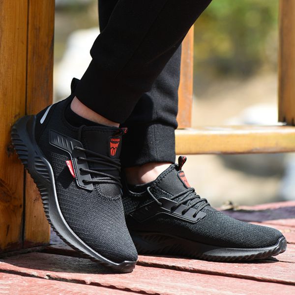 

puncture-resistant steel toe caps work shoes safety shoes black mesh cloth wear-resistant breathable men's work boots