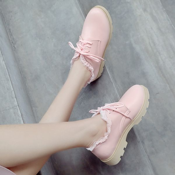 

2019 autumn new female deep mouth small fresh lace side wild literary fairy flat shoes, Black