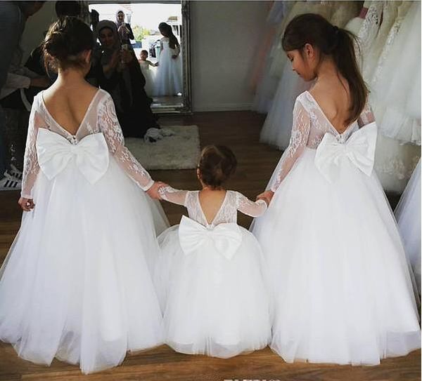 

flower girl birthday party dresses princess ball gown lace illusion long sleeve first communion dresses pageant dresses for kids, White;blue