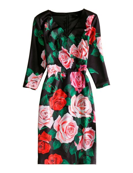 

luxury women flower print dress v-neck party dresses 09k1970, White;black