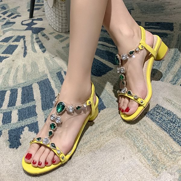 

women sandals summer shoes pu leather high heels rhinestone yellow white blue shoes woman dress party gladiator sandals, Black