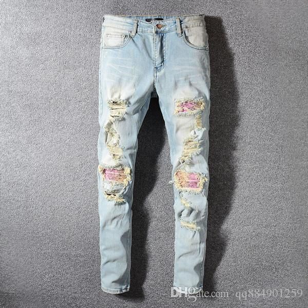 

2020 men's luxury designer jeans men's wear brand designer hip-hop hole tight jeans men's wear designer jeans, Blue