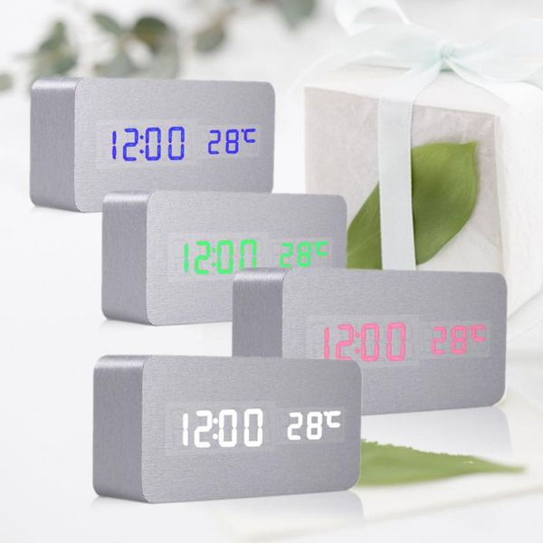 

fashion sound control desk table bedside digital alarm clock silver skin