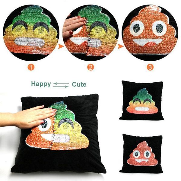 Creative Poop Shape Emoji Pillow Reversible Glitter Sequin Pillow