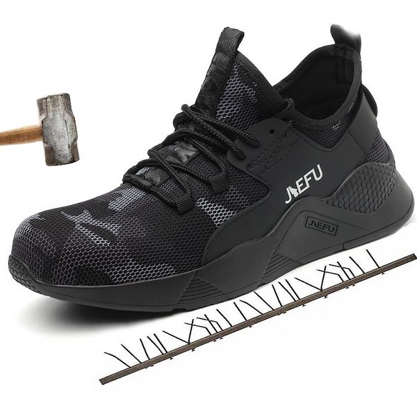 

men safety work boots plus size 45-48 breathable steel toe anti piercing insulation tennis work shoes for men sneakers casual, Black