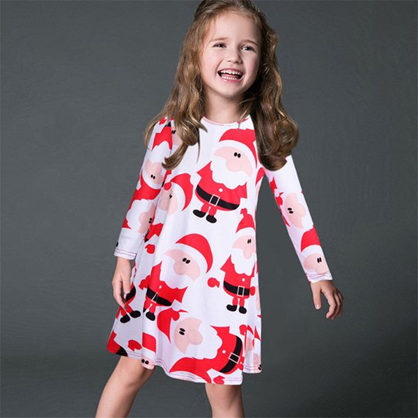 

long sleeve snowman christmas print swing dress new spring fall cute kids girls baby dress child party clothing children, Red;yellow
