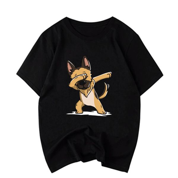 

смешные немецкая овчарка dabbing женщины топы корейский стиль печати o-образным вырезом с коротким рукавом ulzzang тройники harajuku мода фу, White;black