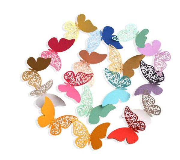 Farfalle di carta all'ingrosso Adesivo da parete a farfalla vuota 3D multicolore 12 pezzi / set Adesivi murali con decorazione a farfalla 3D