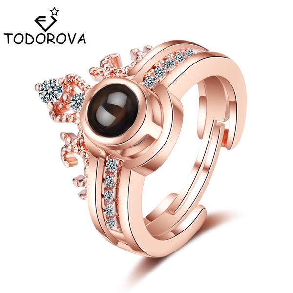 

todorova 100 languages i love you projection rings for women men jewelry romantic love memory crown couple rings wedding, Golden;silver