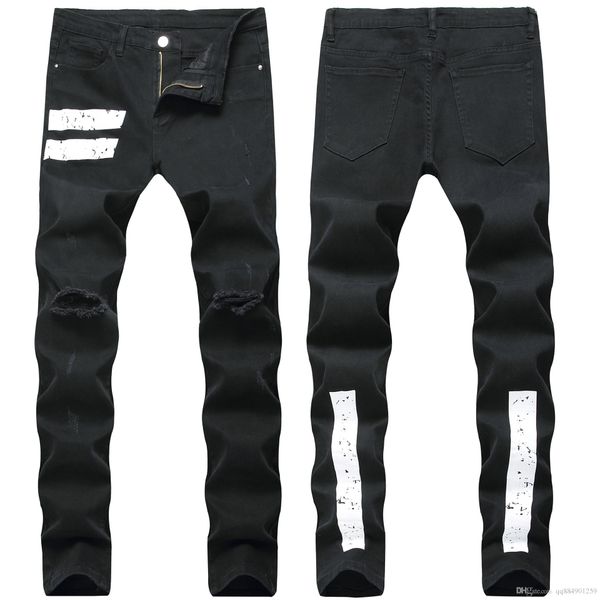 

19ss skinny jeans for men ripped holes jeans motorcycle biker denim pants men brand fashion hip hop mens jeans size -3xl, Blue