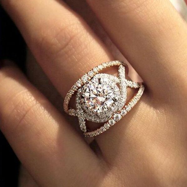 

trendy chic round crystal zircon rings for women stylish luxury wedding engagement anniversary rings fashion bride jewelry anel, Silver