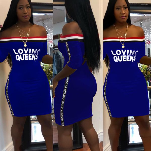 

queens women bodycon dress summer slash neck letters clothes dresses loving, Black;gray