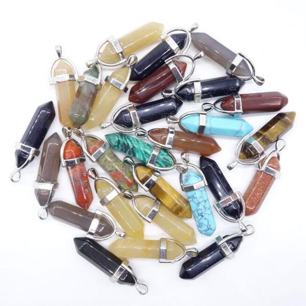 

20pcs/lot natural quartz crystal stone gemstone hexagon shaped rock healing point chakra pendant necklace fashion jewelry, Silver