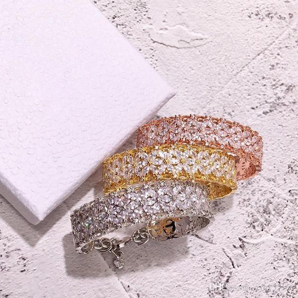 

2019 теперь циркон кристалл золото открытый браслет для женщин день святого валентина подарок модный бренд дизайнер ювелирных изделий для же, Golden;silver