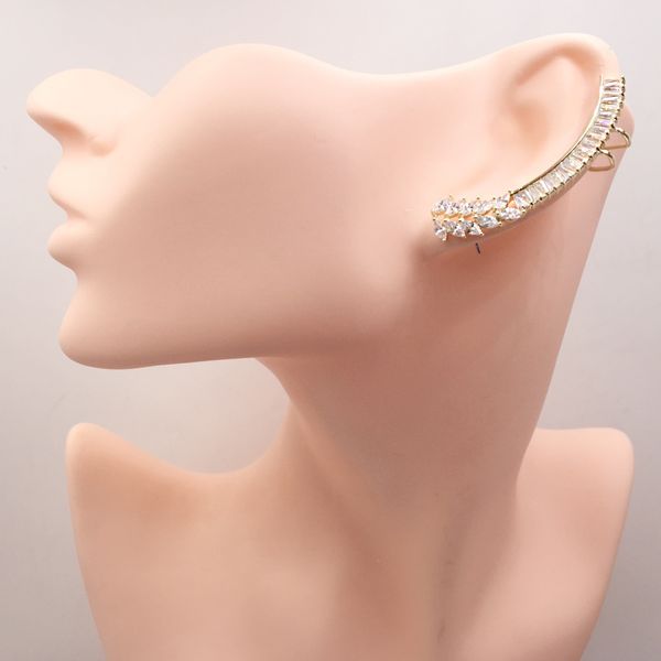 

lanyika fashion jewelry elegant leaf unilateral left ear bones clip zircon inlay wedding banquet party popular gift, Golden;silver