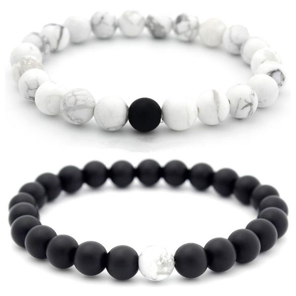 

2pcs/set couples distance bracelet classic natural stone white and black yin yang beaded bracelets for men women friend hot