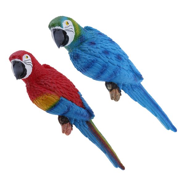 

2x realistic large parrot lifelike bird ornament resin animal model statues diy lawn sculpture tree decor red & blue parrots